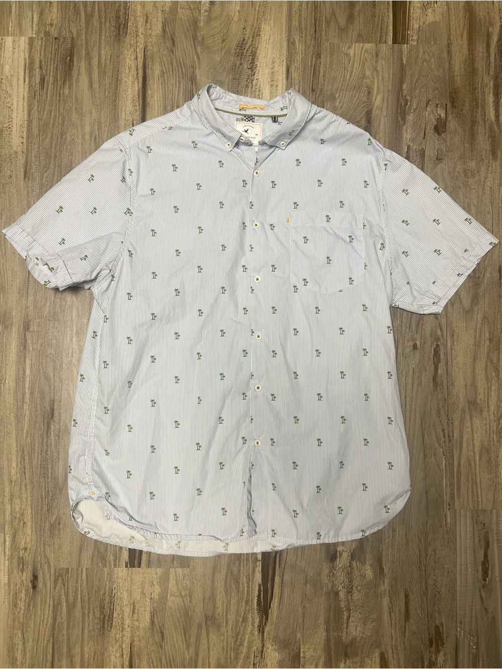 Cactus Man Ricky Singh Mens XL Blue White Striped Palm Tree Cotton Slim Fit